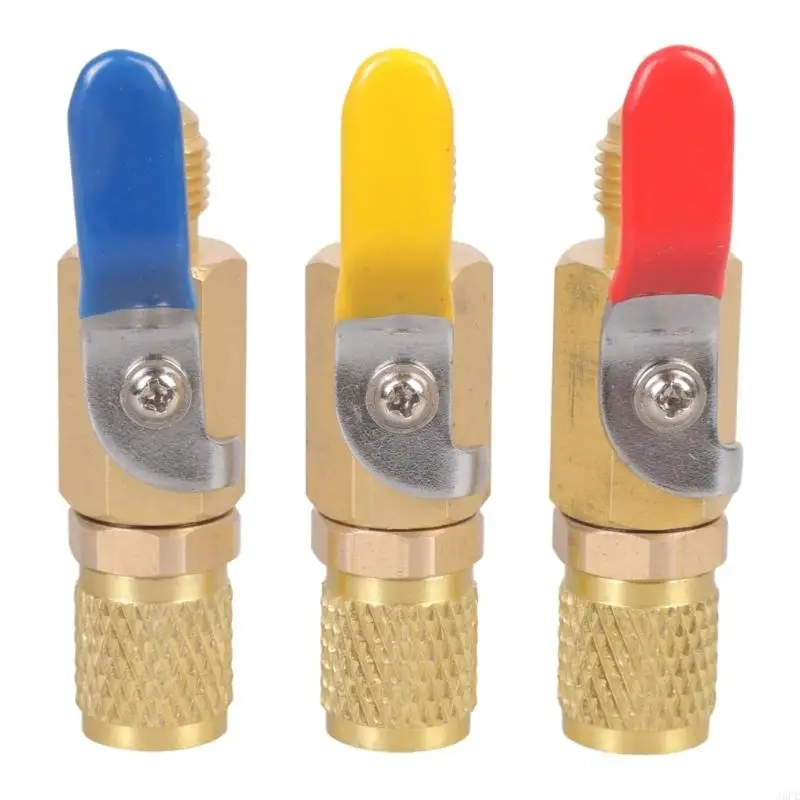 J6PE 3 Pieces Brass R13A Ball Valves Kits Charging Hoses Adapter Shut-off Valves Perfect for Cooling System Maintenance