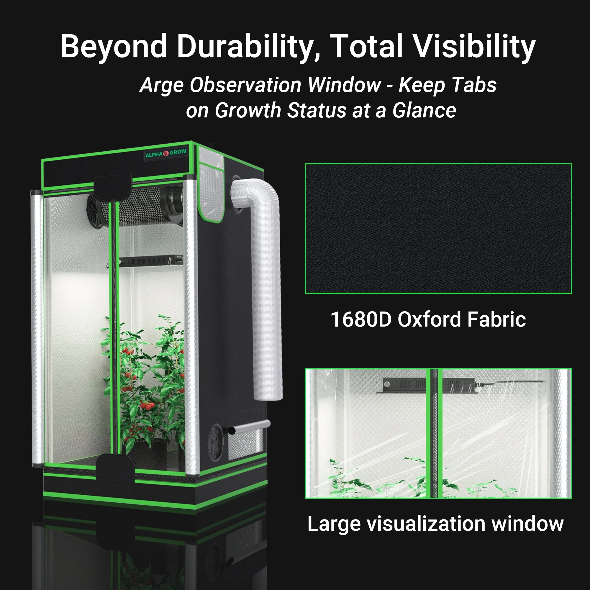 Full View Observation Window Grow Tent 2x2 4x2 4x4 Sizes, Dual Door, Diamond Mylar Reflective Lining, Large Tall Climate-Seal Wi