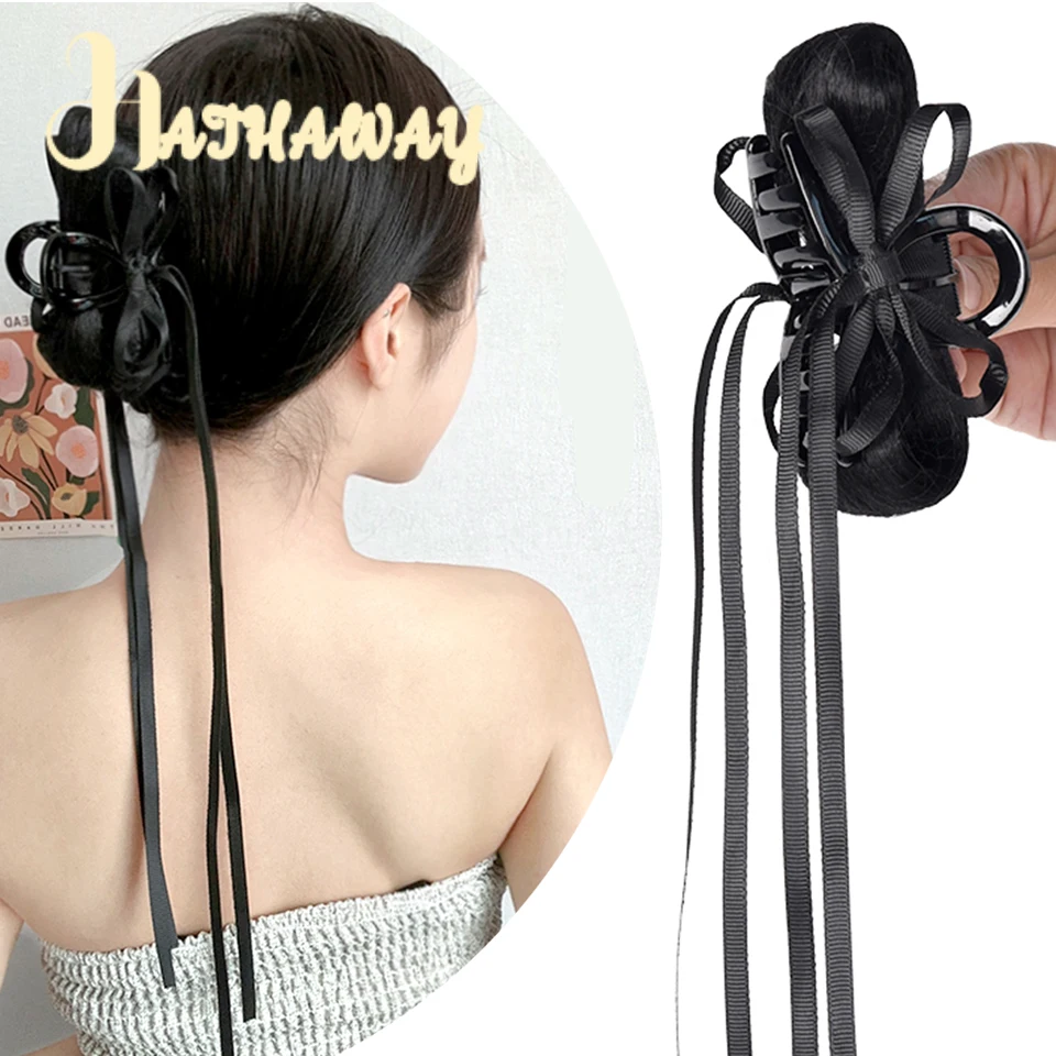 Bow Grasp Clip Ball Head Bun New Chinese Sweet Bun Female Bow Shark Clip Synthetic Lazy Ribbon Bun For Daily Wear