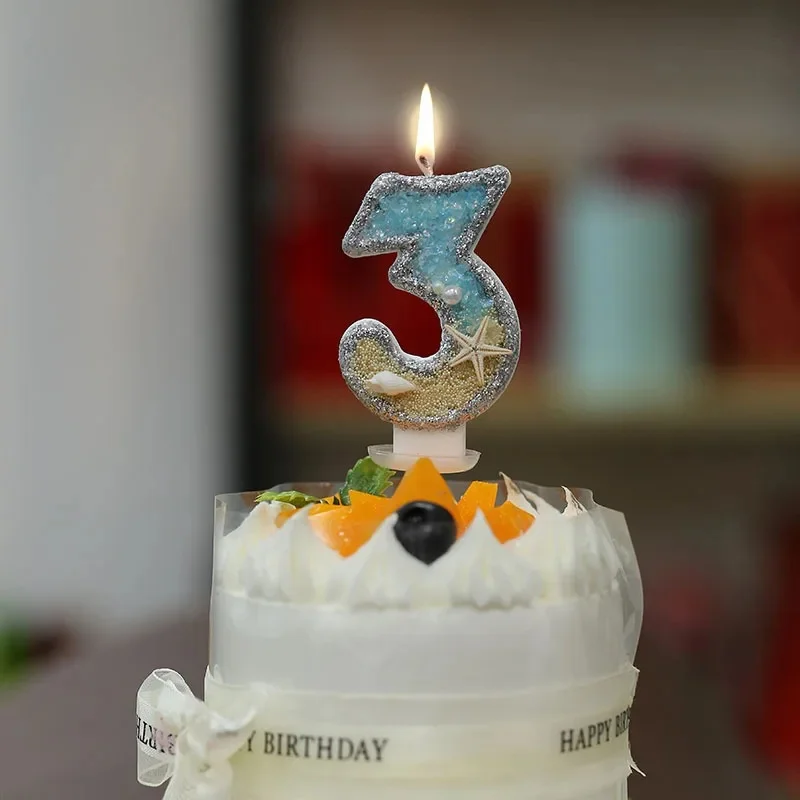 Picture 3: 0-9 Digital Glitter Candles Summer Beach Starfish Birthday Cake Topper Ocean Themed Party Decoration