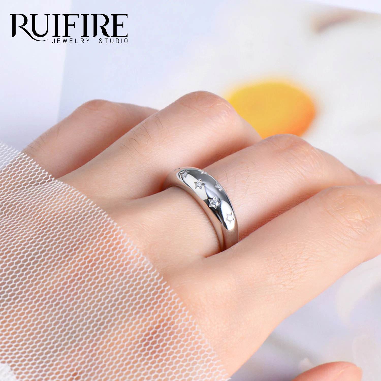 

RUIFIRE White Gold Plated 925 Sterling Silver Star Moissanite Ring Engagement Anniversary Valentines Day Fine Jewelry Gift Women