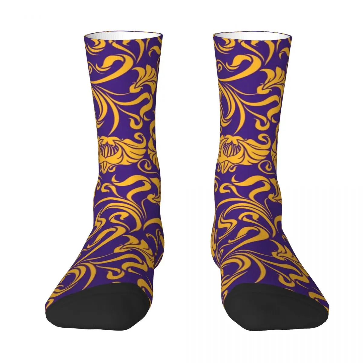 Baroque Floral Socks Gold Flowers Print Elegant Stockings Women Men Quality Running Sports Socks Autumn Design Non Skid Socks