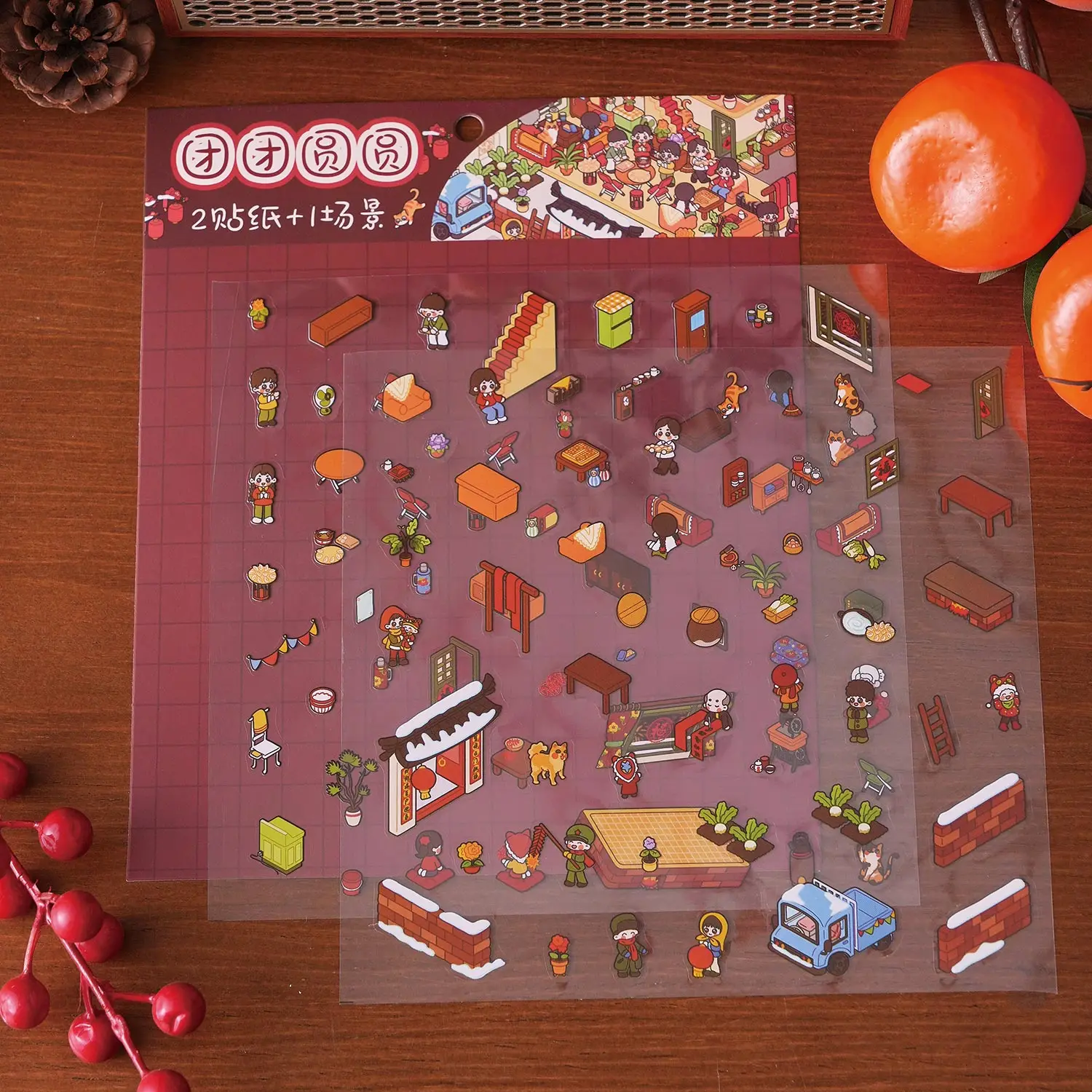 สติกเกอร์ภูมิทัศน์สามมิติ Tuanyuan Series ธีมปีใหม่ 3D สเตอริโอคู่มือ DIY ฉากตกแต่งสติกเกอร์