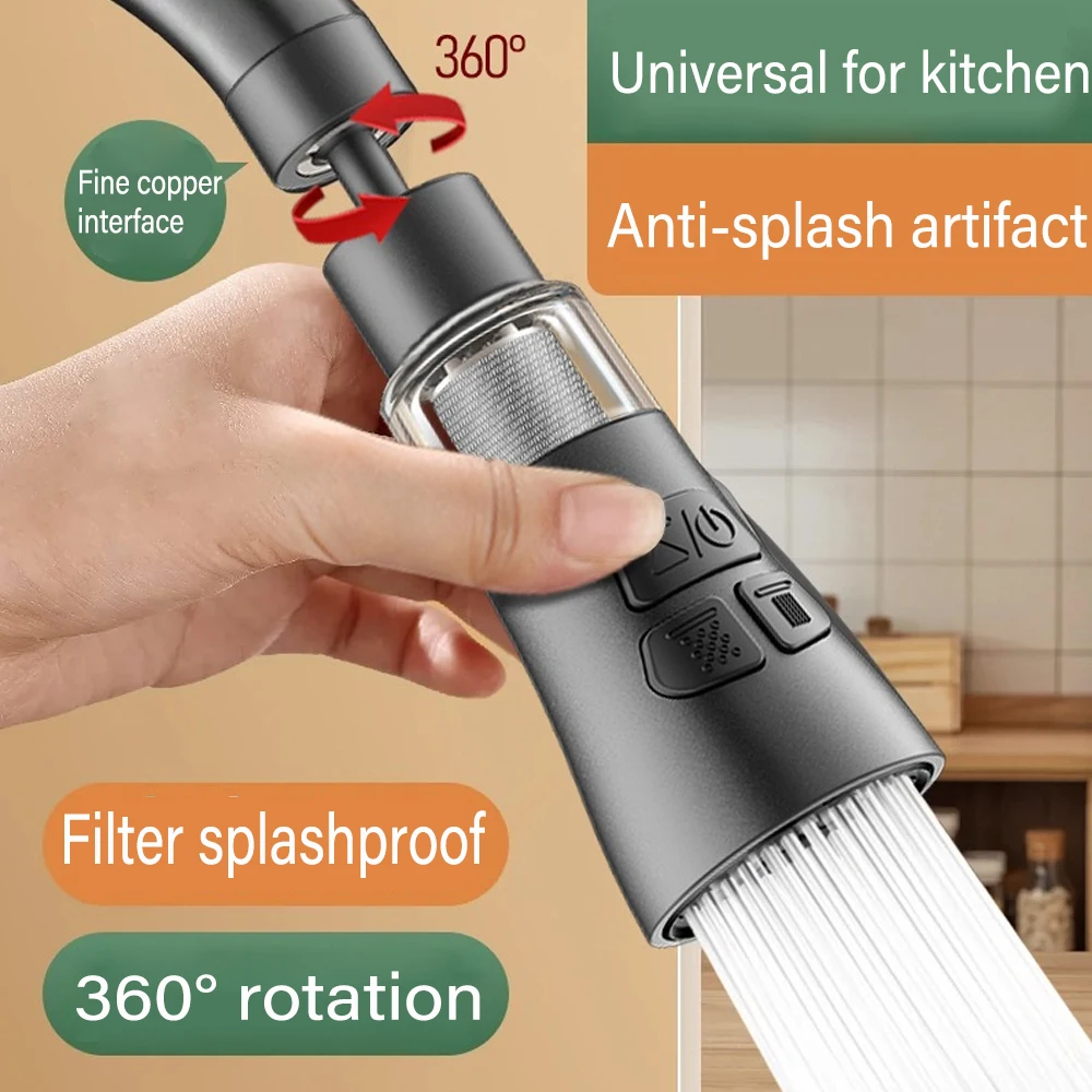 Przedłużacz do kranu kuchennego z funkcją filtra Uniwersalny 360 °   Obróć aerator Filtr rozpryskowy Bateria umywalkowa Dysza Bubbler Aerator