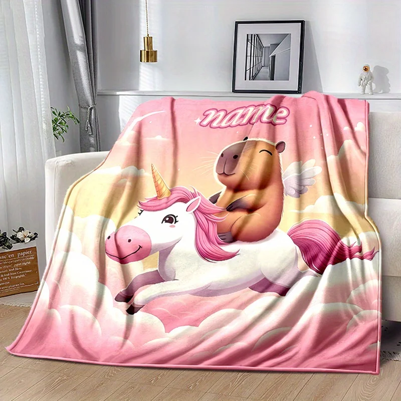 personalized Capibara cartoon flannel blanket，suitable for sofa bed camping and travel, comfort throughout the four seasons
