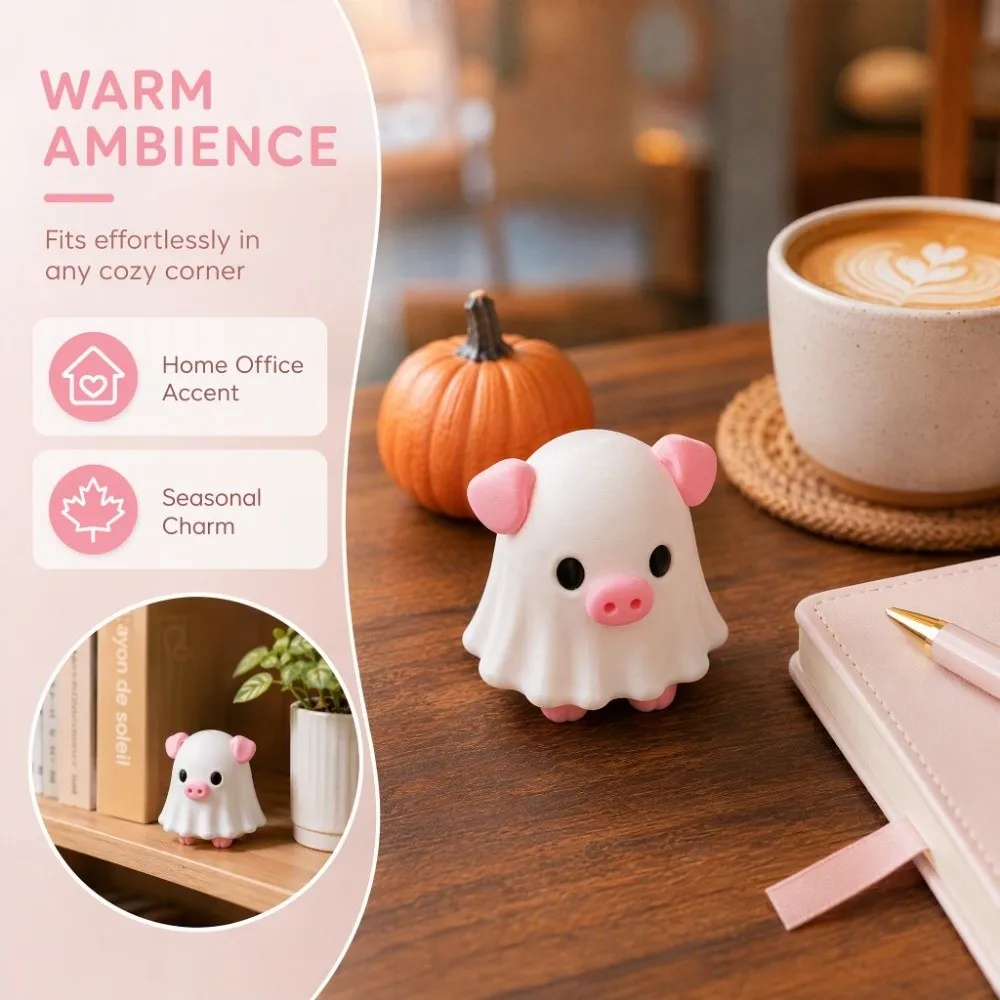 Holiday Gift PLA Ghost Figurine 3D Printed Fine Hand Painted Halloween Ornament Stable Standing Hand Painted Pink Ghost Shelf