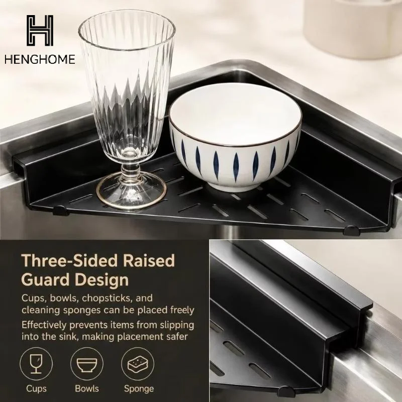 Durable Non-Slip Sink Dish Drying Rack Triangular Large Capacity Sink Sponge Rag Holder Sink Drainer For Kitchen Utensil