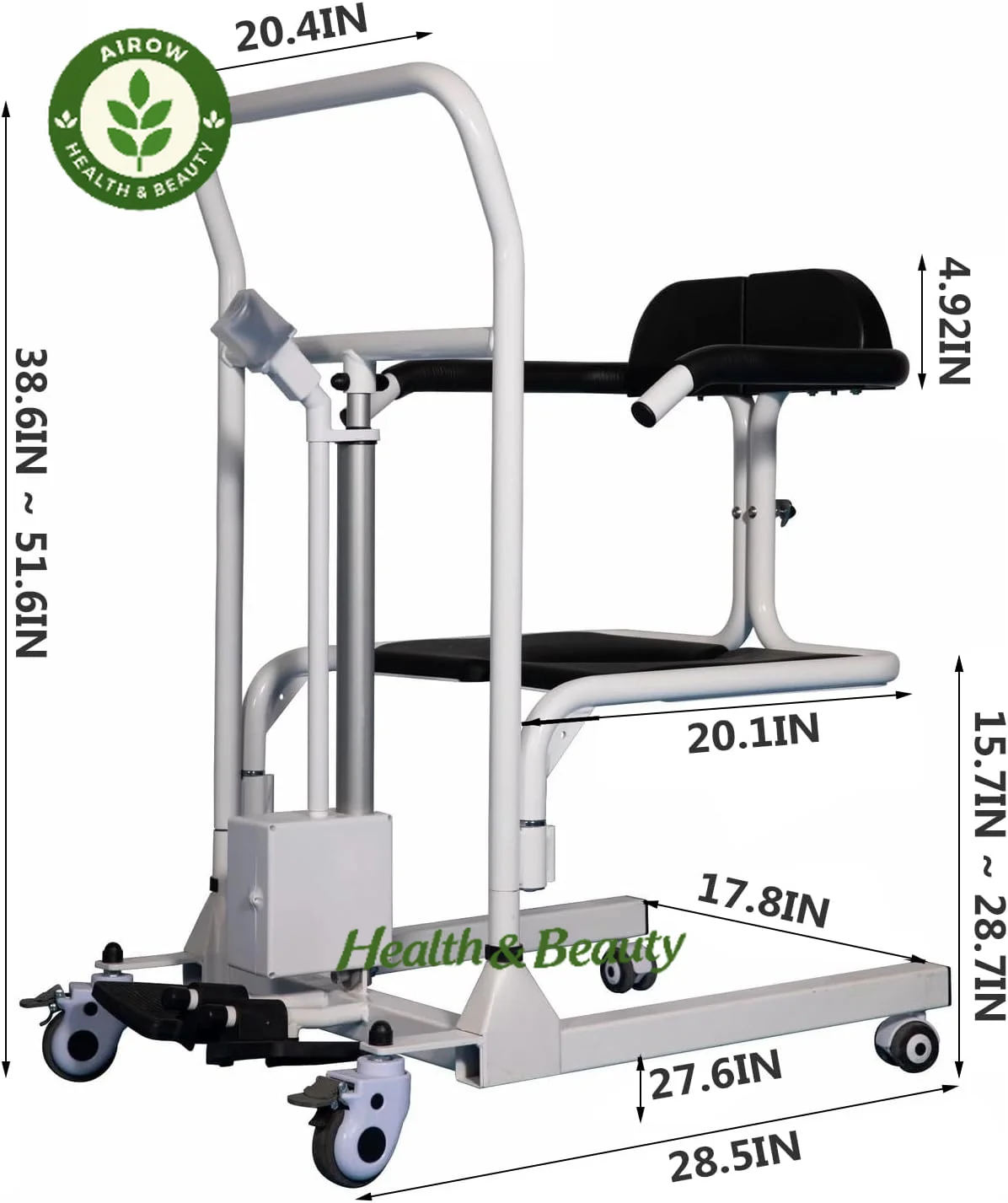 AIROW Portable Foldable Lightweight Steel Shifting Commode Wheelchair Moving Transfer Chair Bath Shower Mobile Potty Toilet Seat