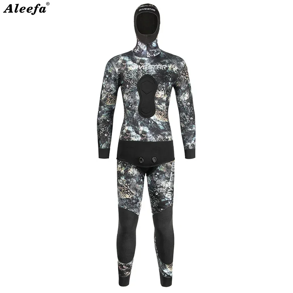 

Mens Spearfishing Wetsuit 3mm 5mm 7mm Neoprene Freedive Scauba Diving Open Cell hoodie camouflage two piece Wet suits