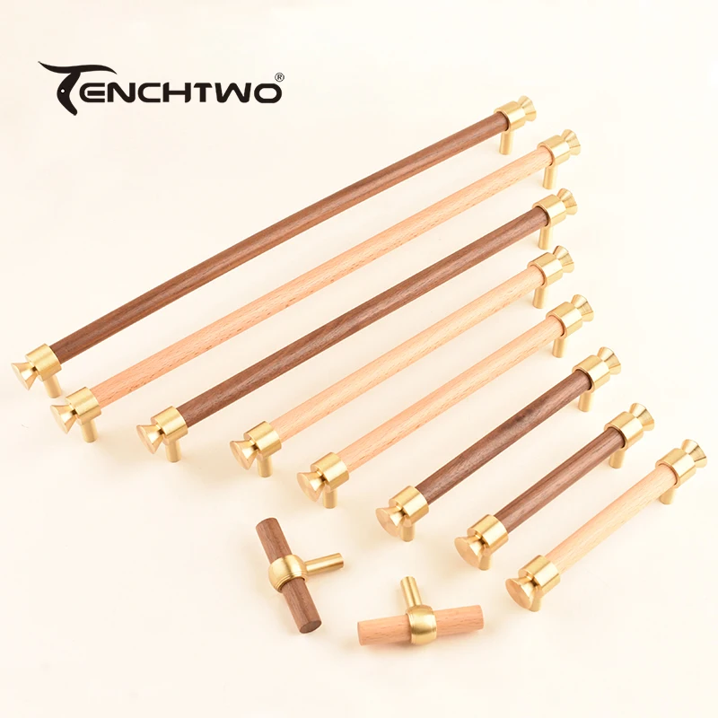 

TENCHTWO Nordic Black Walnut/Beech Solid Wooden Drawer Knobs Brass Lengthening Furniture Handles Closet Cupboard Cabinet Pulls