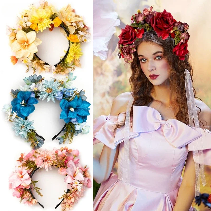 New Xunpu Women's Hairpin Flower Bracelet Super Immortal 3D Simulation Flower Headband Tourist Photography Headpiece