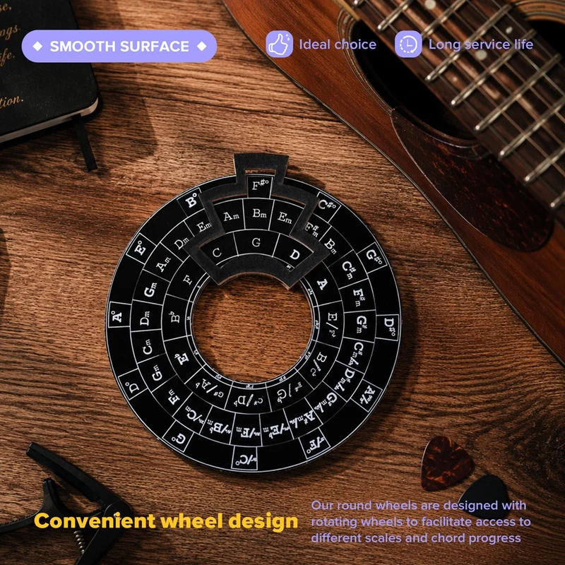 Circle of Fifths Wheel Gitarren-Akkordrad, Holzmelodie-Werkzeug, musikalisches Akkordrad für Musiker, Gitarrenzubehör – Detail 6
