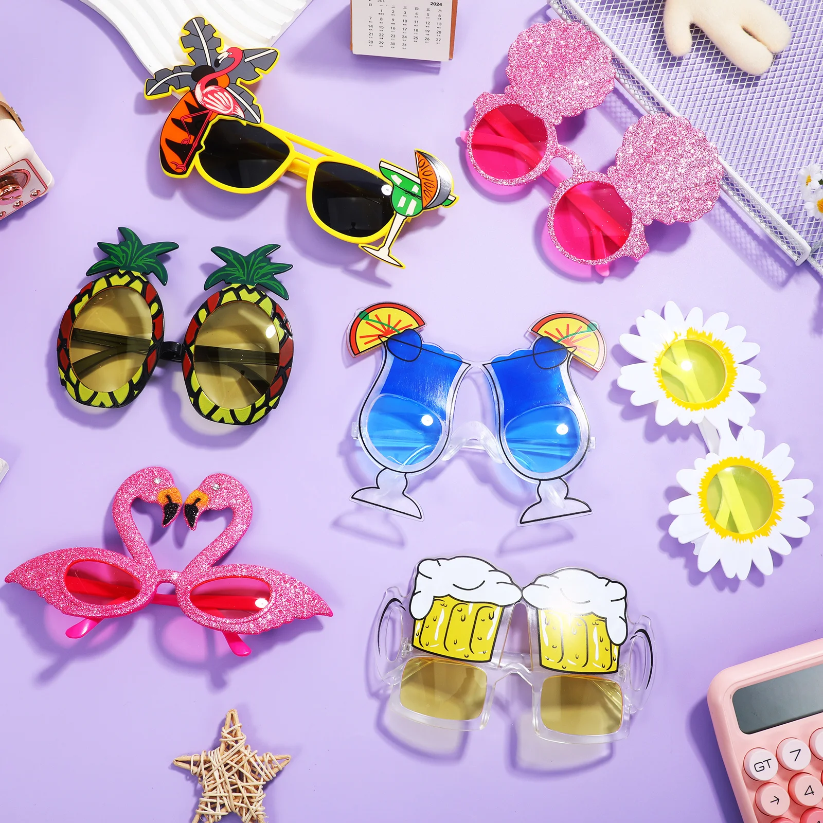 

7Pcs Party Glasses Set Hawaiian Funny Summer Eyewear Scratch Resistant Outdoor Photo Booth Props Party Glasses