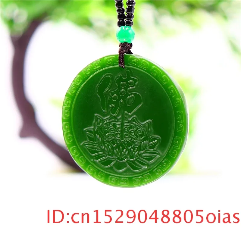 Pendentif Lotus en Jade vert pour hommes et femmes, amulette sculptée, breloque naturelle chinoise, à la mode, cadeau