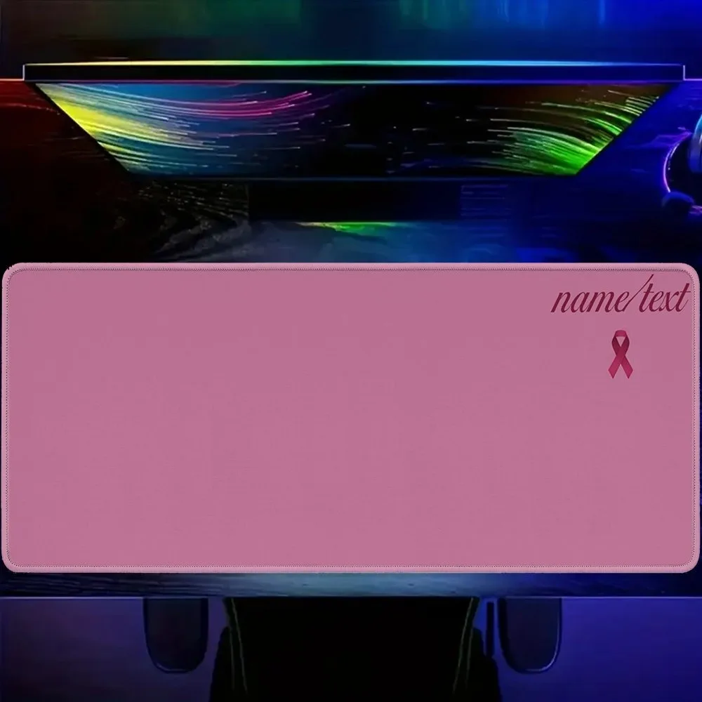 [2D Flat] 1pc Custom Personalized Name Mouse Pad Simple Pink Awareness Ribbon Multi Sizes Mouse Pad