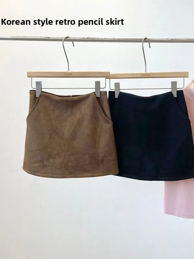 

Low Waist Suede Skirt Women's Autumn Winter New Style Thickening Sexy Bodycon Skirt with Long Boots Elegant Half-length ...
