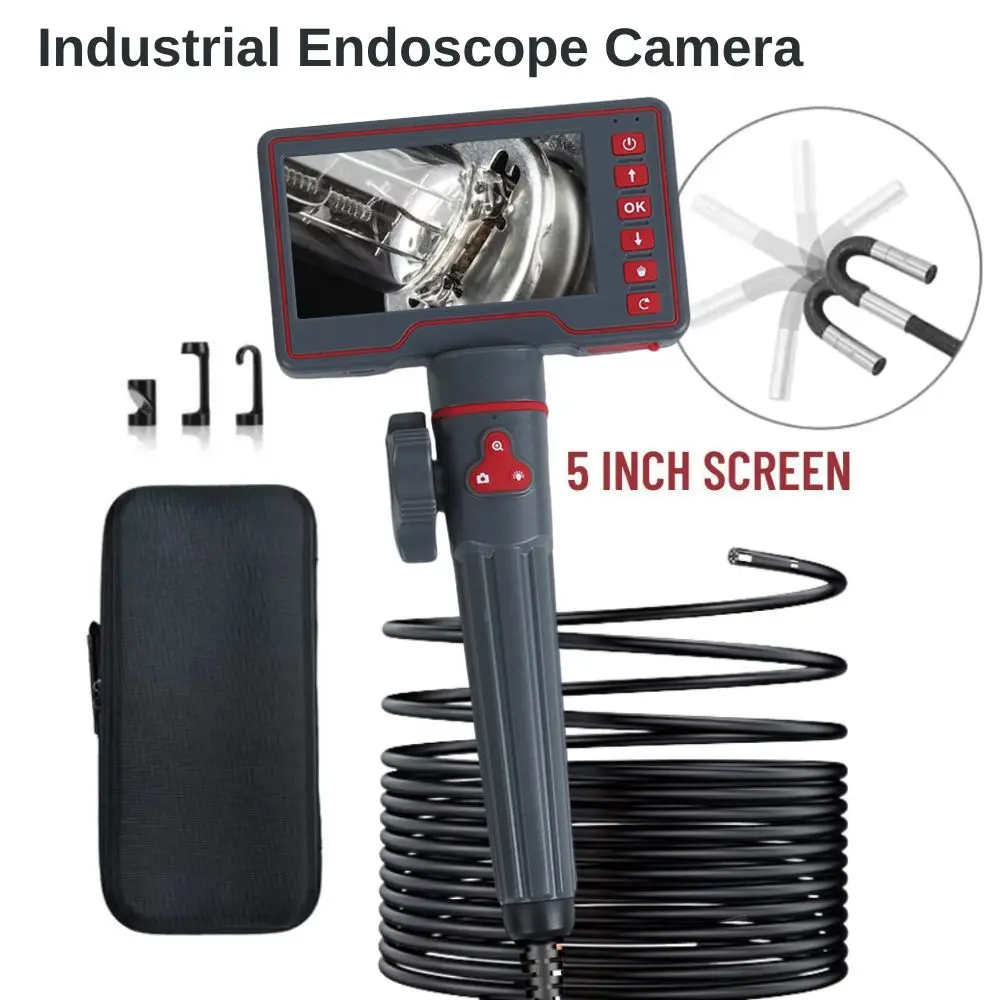 

5.0" Screen Articulating Industrial Endoscope Camera HD Automobile Car Sewer Inspection 6mm 8.5mm 180 Degree Steering Borescope