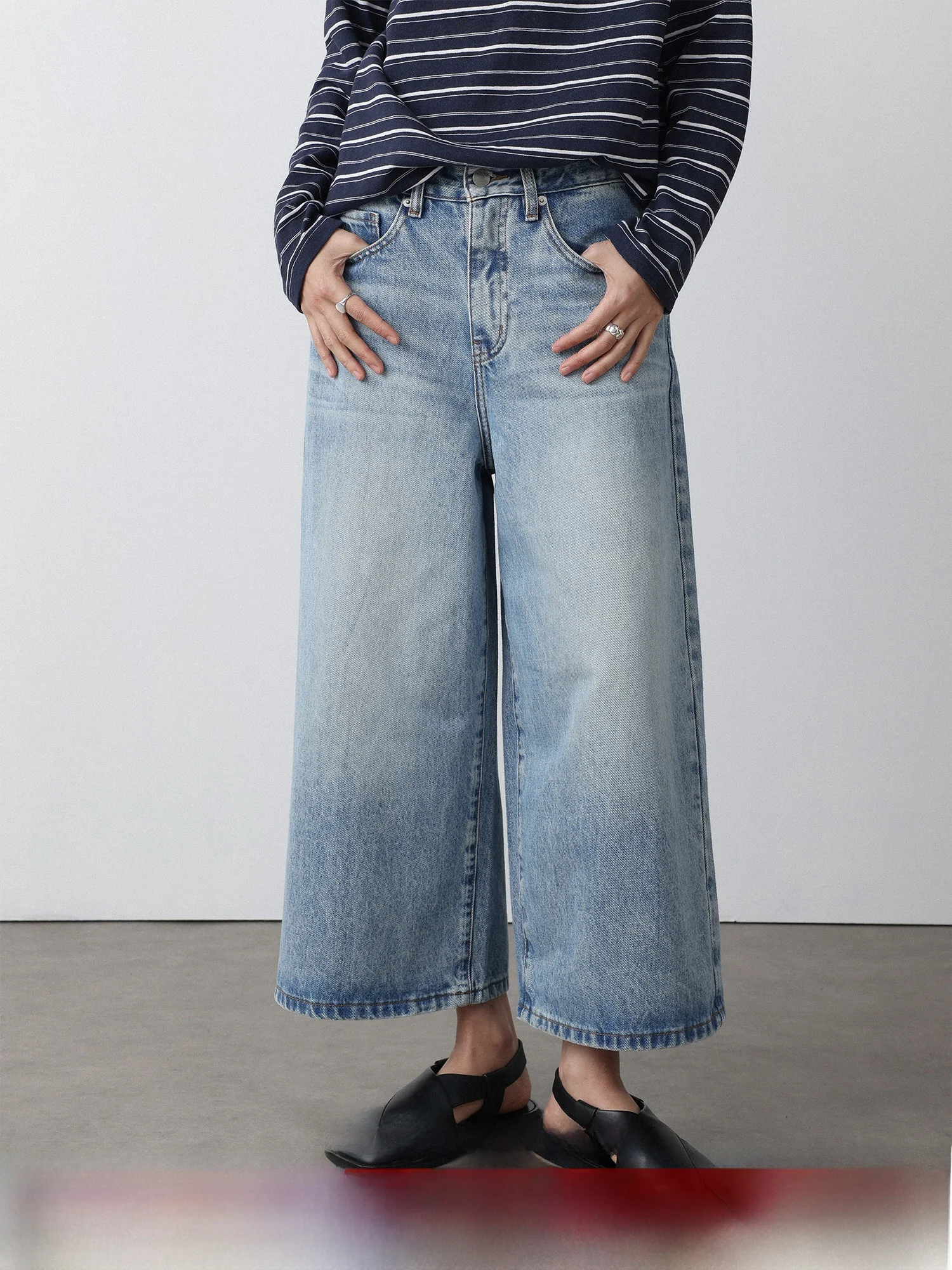 

Низкокалорийные джинсы Blue Coast с широкими штанинами, весенние джинсовые капри с высокой талией и застежкой на пуговицах, женская модная одежда