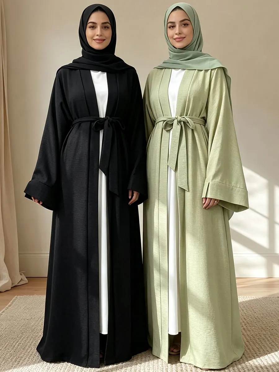 Muslim Women Casual Dubai Abaya Slit Long Sleeve Maxi Dress Plus Size Modest Ramadan Loose Robe Kaftan Femme Islam Clothing