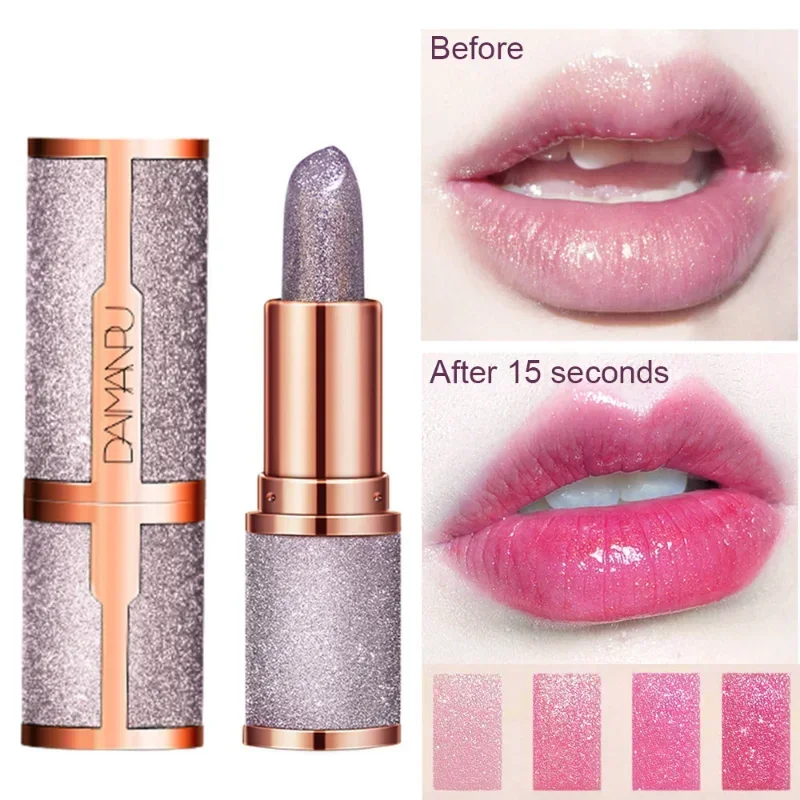 3 Kleuren Glitter Lippenstift Temperatuur Kleur Veranderende Duurzame Lip Tint Waterdicht Rood Roze Sexy Cosmetica Make-Up