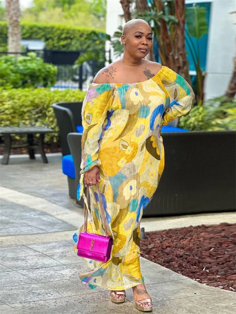 Plus Size Afrika Maxi Jurk Nieuw In De Zomer Jurken Formele Losse Bloemenprint Elegante Outfits Groothandel Dropshipping 2024