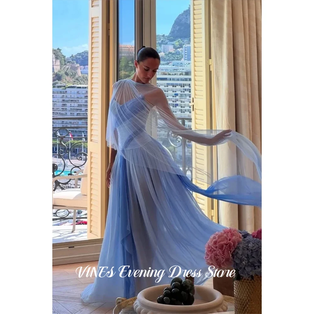 

VINES Light Blue Evening Dresses Sweetheart Party Dresses with Flowing Train vestidos de fiesta Chiffon Prom Gowns Customized