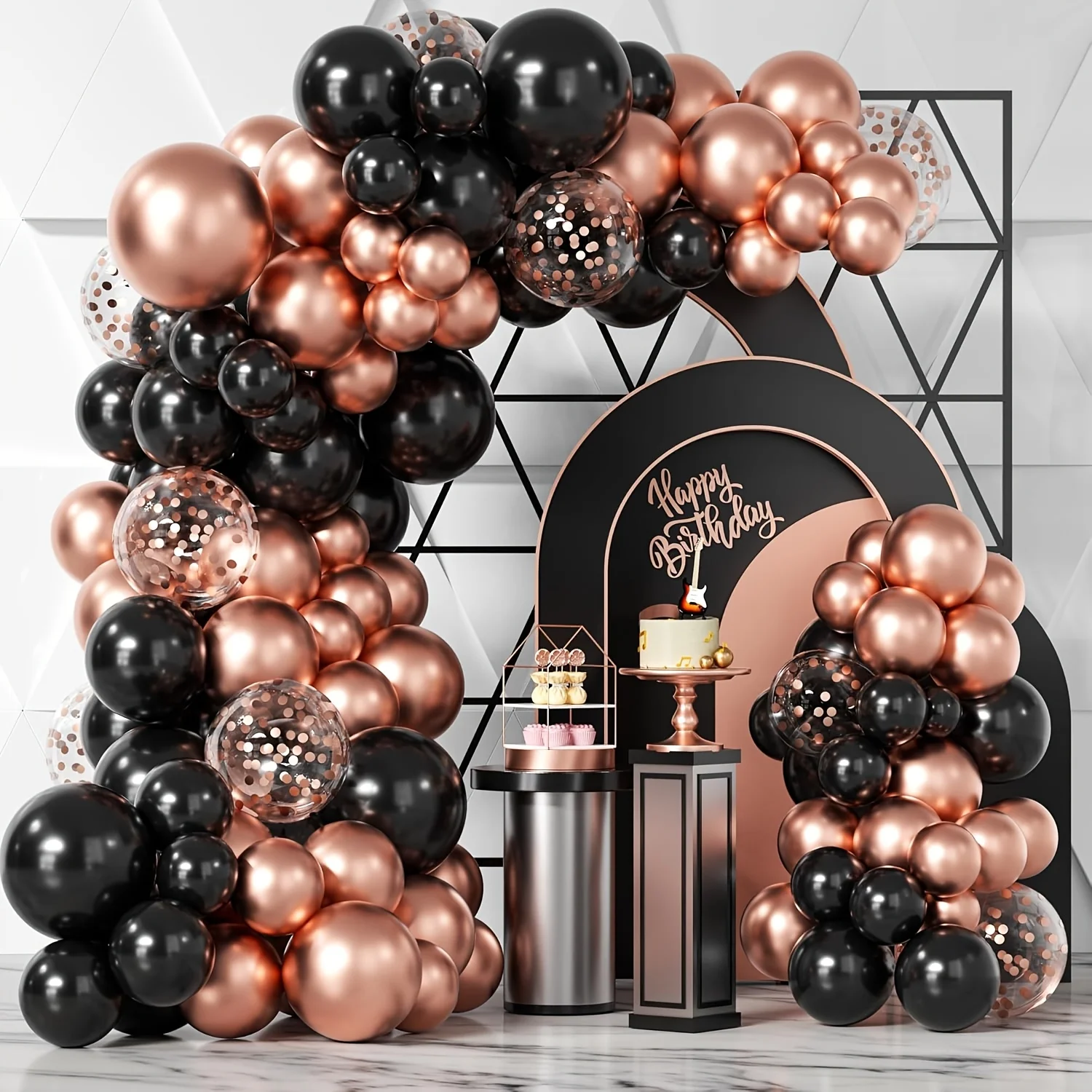 104pcs Golden Black Rose Gold Balloon Garland Kit Multi Style Birthday Party Decor Freely DIY Match Other Colors Styles Romantic Wedding Arch Layout Decor For Wedding Birthday Graduation Girls Bridal Shower Holiday Scene Decoration Supplies