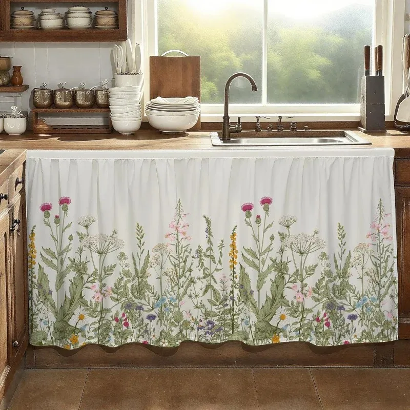 VIKAMA Flower Plant Kitchen Cabinet Cover Curtain Self-Adhesive Cabinet Curtain Dust Cover Wardrobe Cover Dust Cloth Home Decor