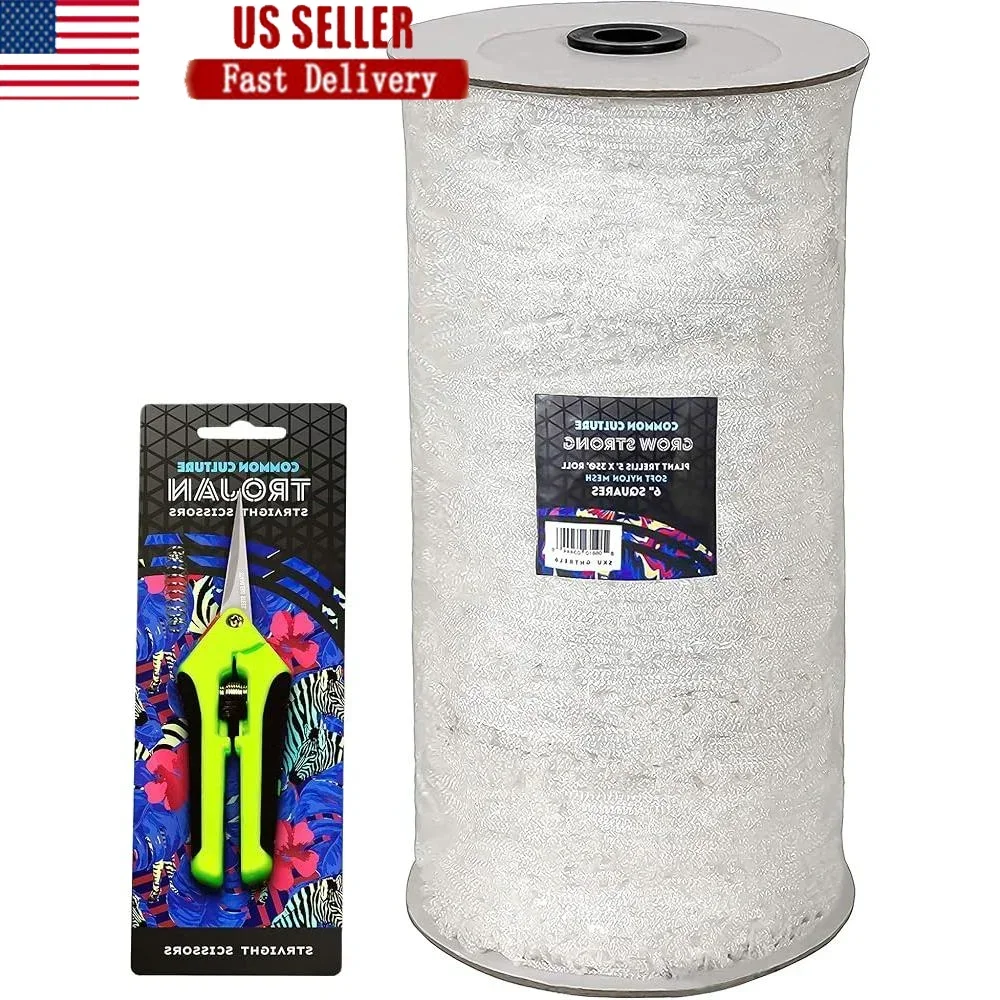 

Heavy-Duty Nylon Plant Trellis Netting 6 Inch Square Garden Scrog Mesh Roll 350 Feet with Trojan Scissors Climbing Plants