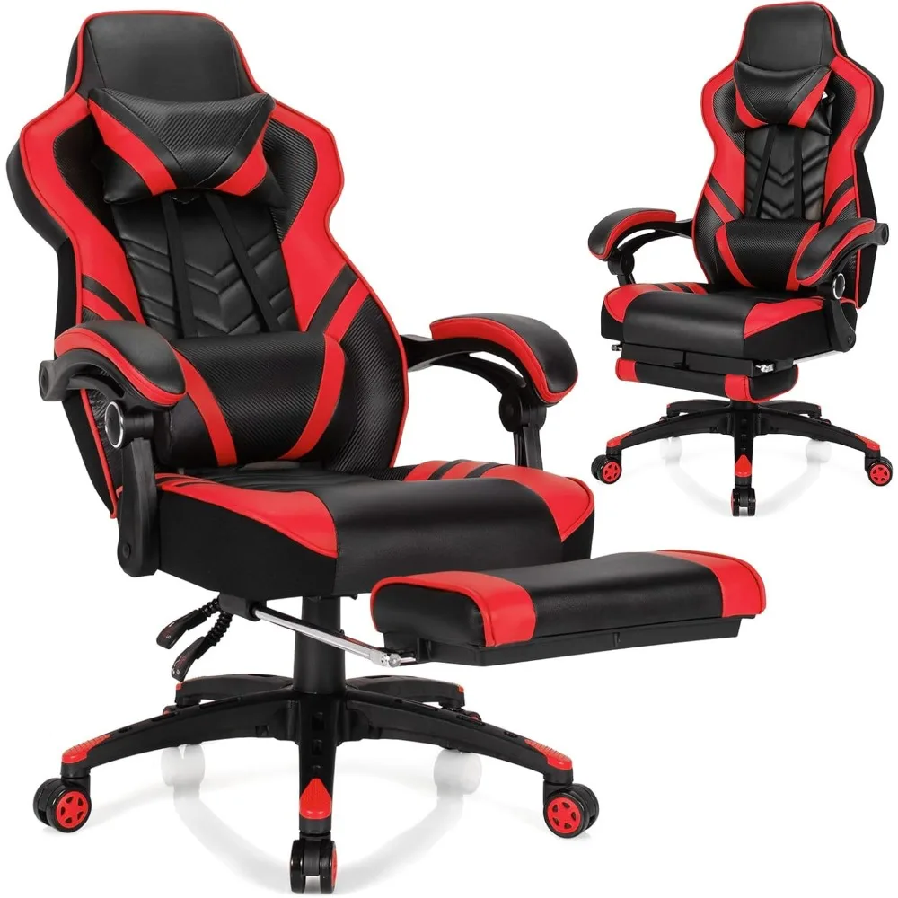 

Gaming Chair, Computer Chair with Footrest and Lumbar Support, Height Adjustable Executive Swivel Rolling Task Chair with 90°-1