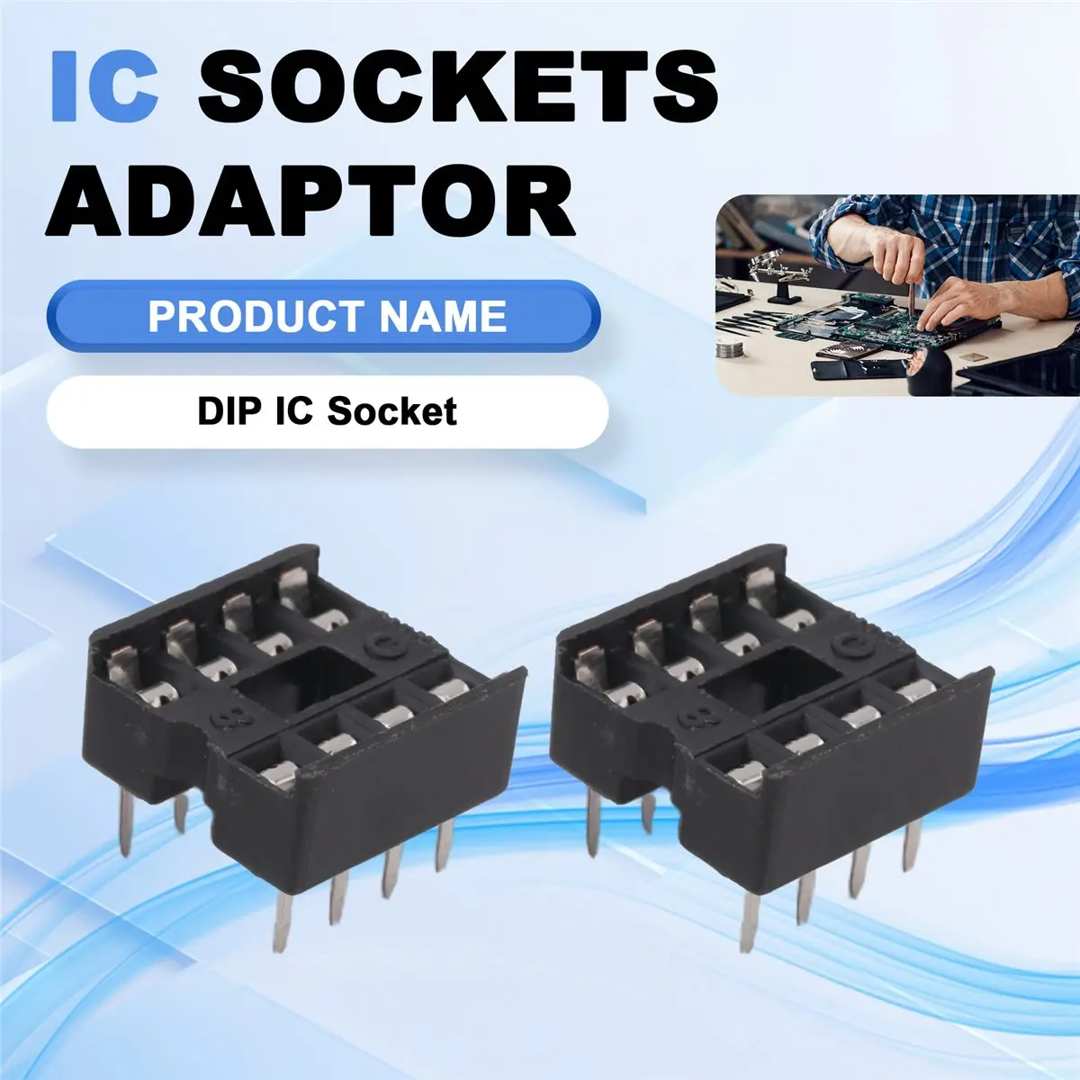 #17N Welded sockets, 10 x 8 Pin DIP IC Sockets Adaptor Solder Type Socket (Black, Silver Tone)