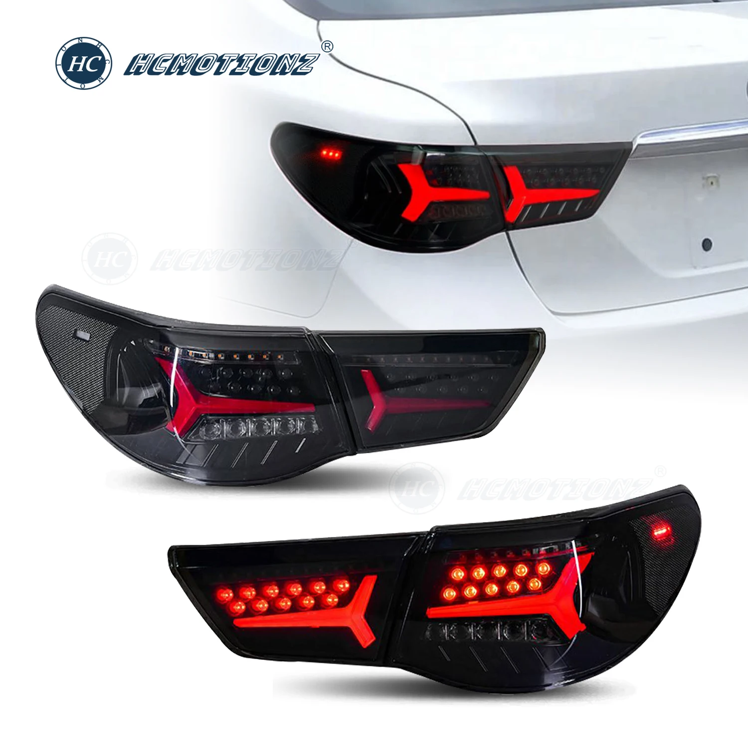 HCMOTIONZ LED Taillights for Toyota Mark X 2009-2012 Reiz Start UP Animation DRL Car Rear Lamps Assembly Plug-and-Play