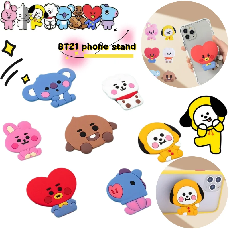 BT21 Mang Cookie Tata Koya Handyhalter mit hoher Farbwertigkeit, Cartoon-Puppe, niedlicher Computer- und Handy-Anti-Sturz-Stützrahmen