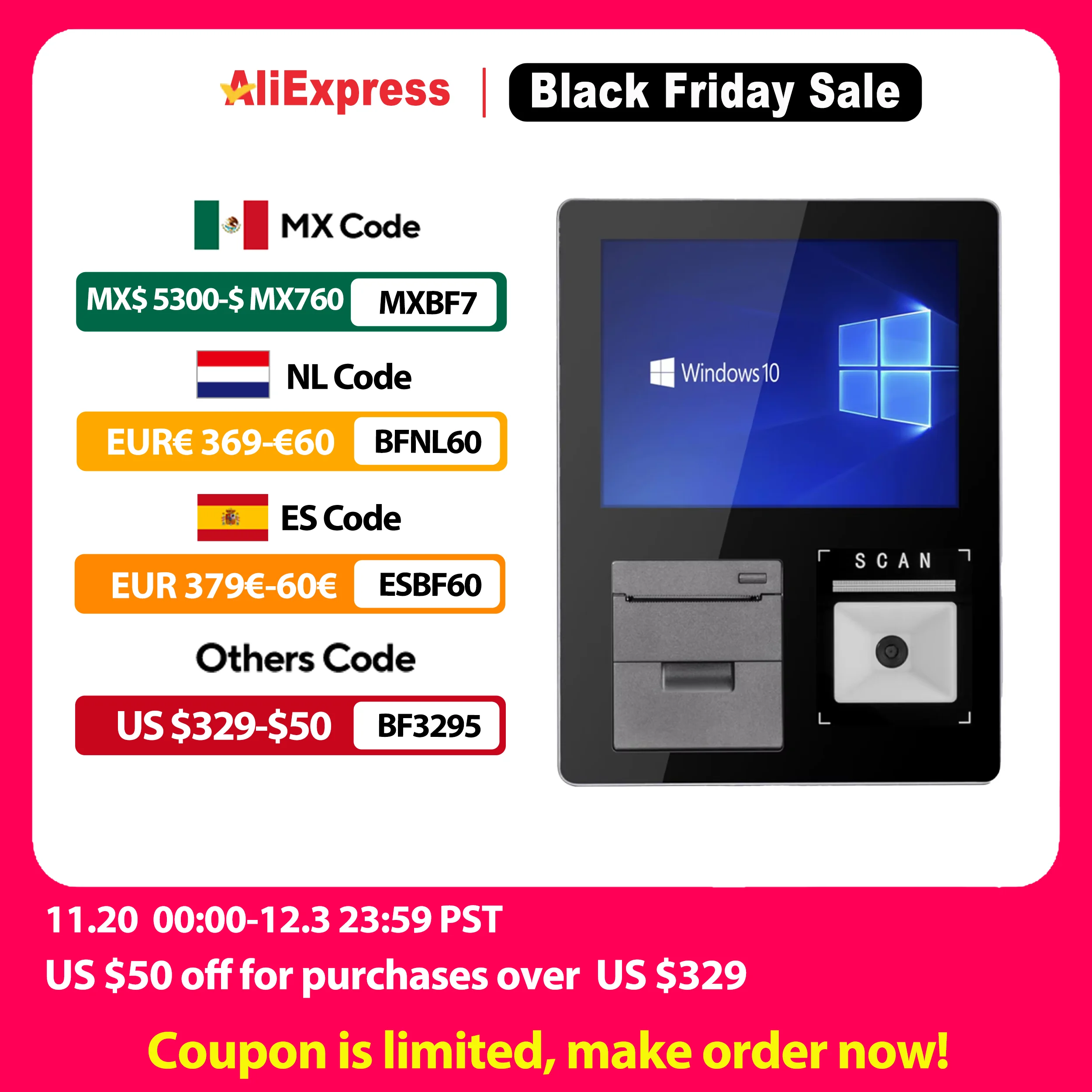 

Android & Windows 8 Inch Kiosk with 1D/2D Scanner 58mm Printer, Small Screen Self Ordering POS, Touch Screen Price Checker