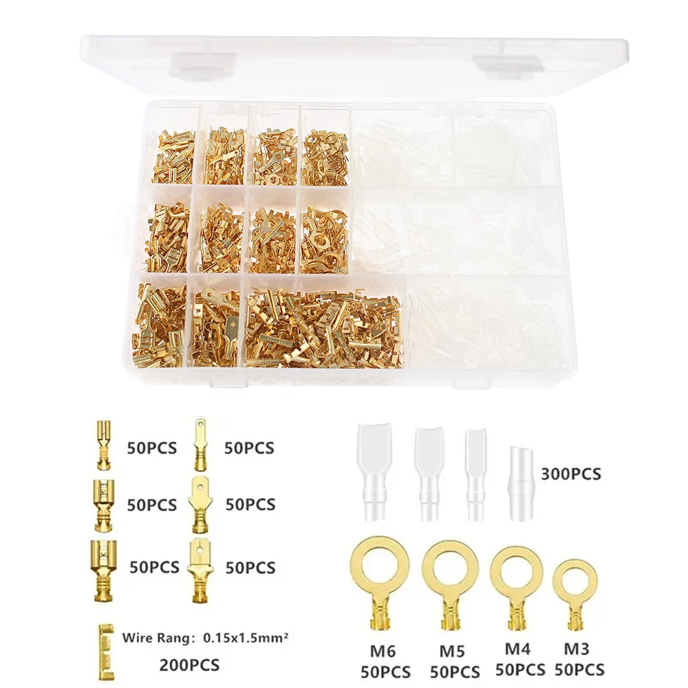 1000pcs/Box Male Female Wire Insulated Cable Connector 2.8/4.8/6.3mm Cold Electrical Crimp Terminal Spade Connector Assorted Kit