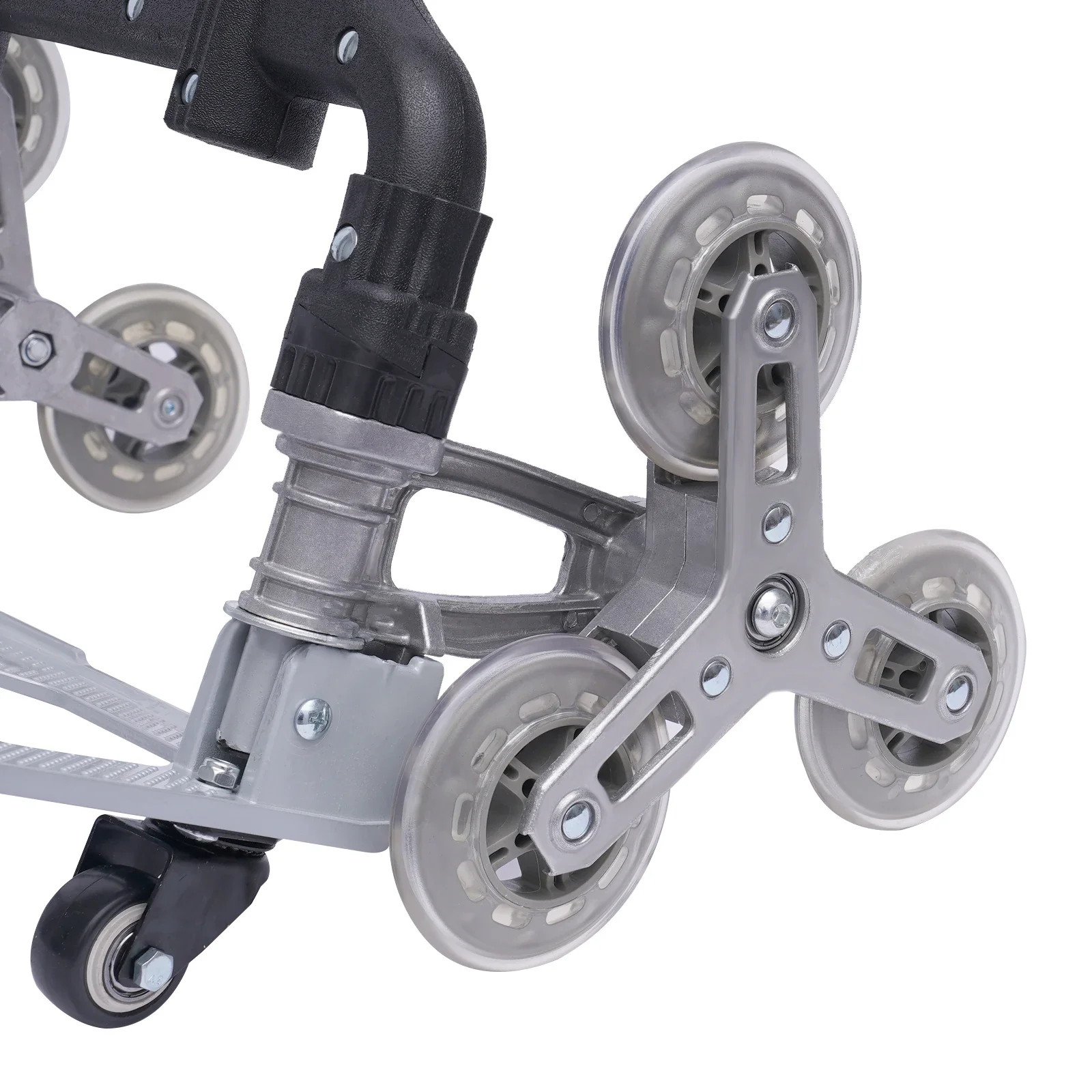 Treppensteigender Schubwagen, robuster Handwagen, tragbarer, zusammenklappbarer Wagen, Aluminium-Gepäckwagen mit 6 Rädern und 4 Universalrädern – Detail 10