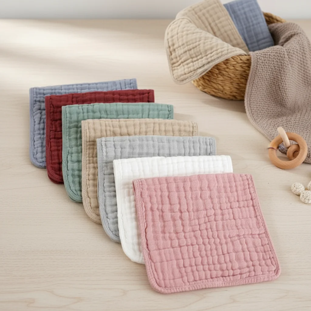 New High Quality Multicolor Cotton Muslin Burp Cloths Large 6 Layers Newborn Bib Breathable Burping Cloths for Boys Girls