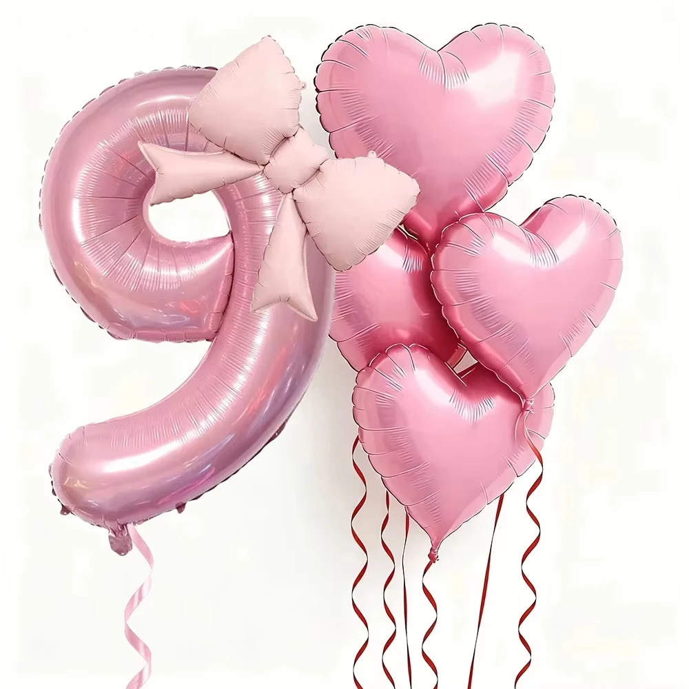 6-teiliges Rosa Herz-Schleifenballon-Set Zahlen-Folienballons Geburtstagsballon Mädchen Dating-Geschenk Hochzeit Verlobungen Jubiläen Party-Dekoration – Detail 11