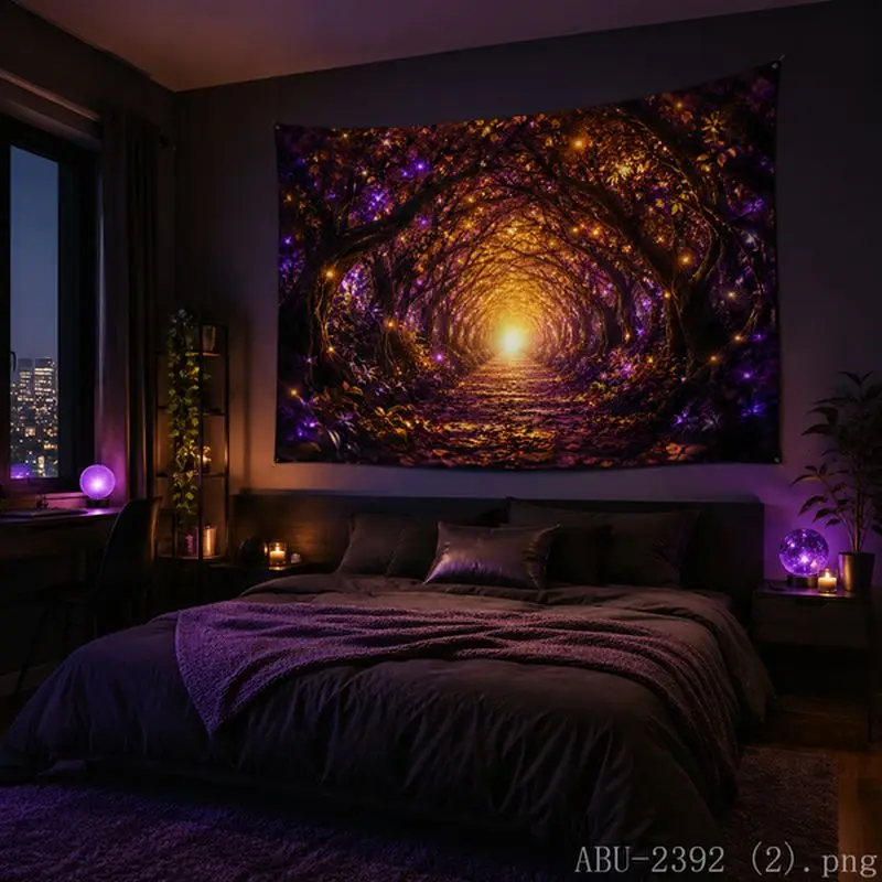 VIKAMA Purple Gold Light and Shadow Tree Cave Tunnel Dreamy Tapestry Tea Room Quiet Atmosphere Living Room Room Decoration