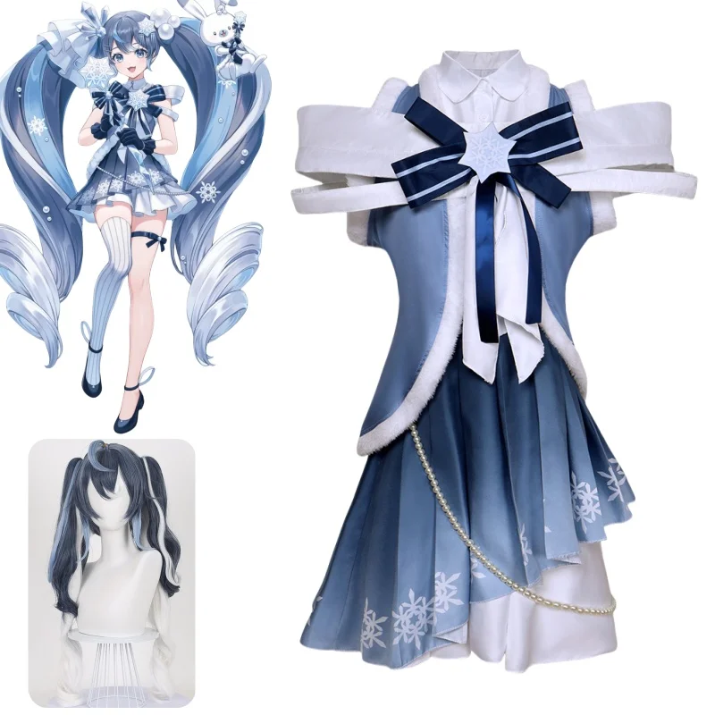 2025 nova neve m1ku cosplay traje peruca anime miikuu inverno lolita vestido chapéu hairwear roupas de festa de halloween para meninas