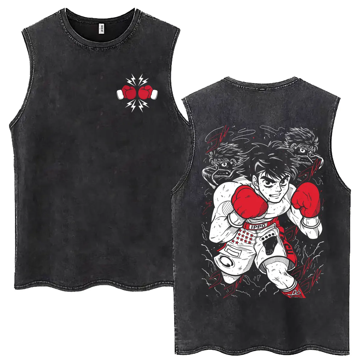 Anime Hajime No Ippo Makunouchi Ippo Retro Washed Tank Tops Men's Kamogawa Boxing Gym Fitness Vintage Sleeveless Vest T-shirts