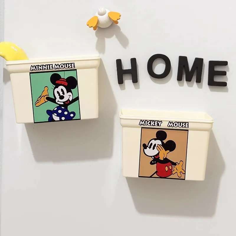 Disney Mickey Minnie Refrigerator Magnet Box Kitchen Convenience Storage Box Cartoon Wall Hanging Refrigerator Magnetic Stickers