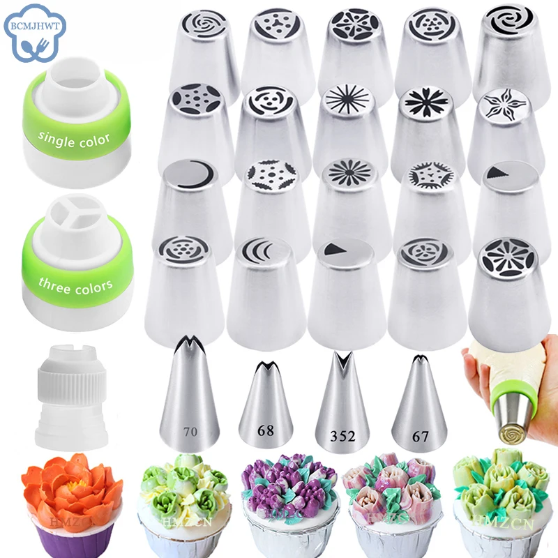 26 Styles Russian Tulip Icing Piping Nozzles Stainless Steel Leaf Flower Cream Pastry Tip Kitchen Cupcake Cake Decorating Tools