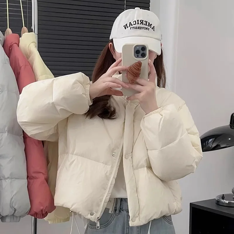 Winter Down Cotton Coat Women Solid Color Loose Padded Jacket Puffer Parkas Casual Female Zipper Thickening Warm Outwear