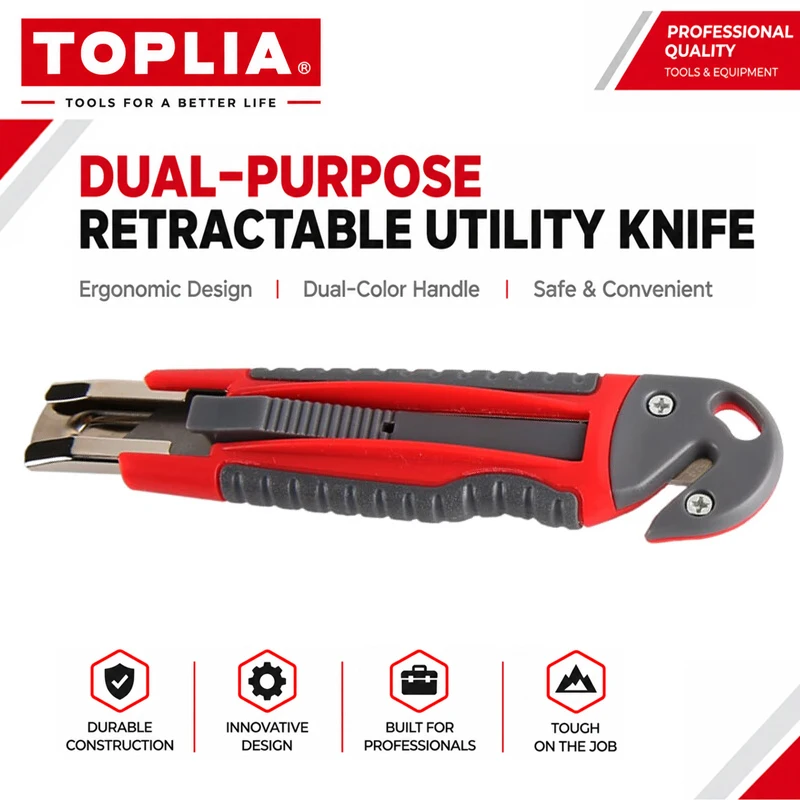 TOPLIA KS010004 Dual-color Dual-purpose Auto-retractable Utility Knife, SK5 Sharp Blade Ergonomic Anti-slip Cutting Tool