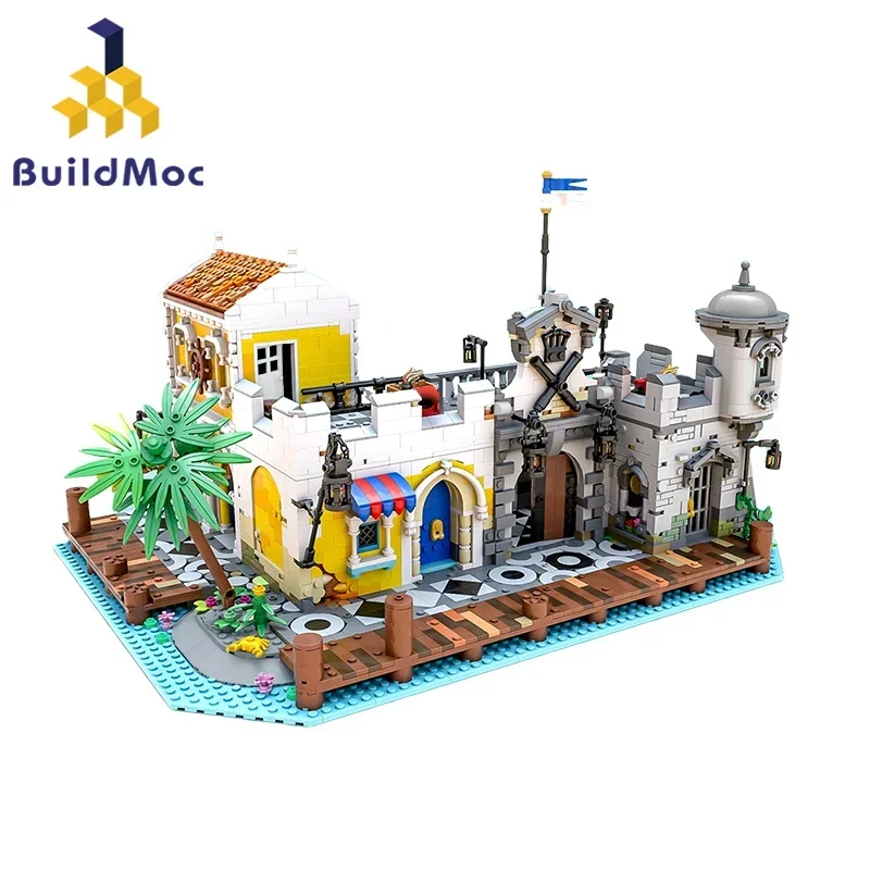 

BuildMoc Pirate Lagoon Lockup Revisited Port Town Building Blocks Set 21322 Seaside Island House Bricks Toys Children Kids Gifts