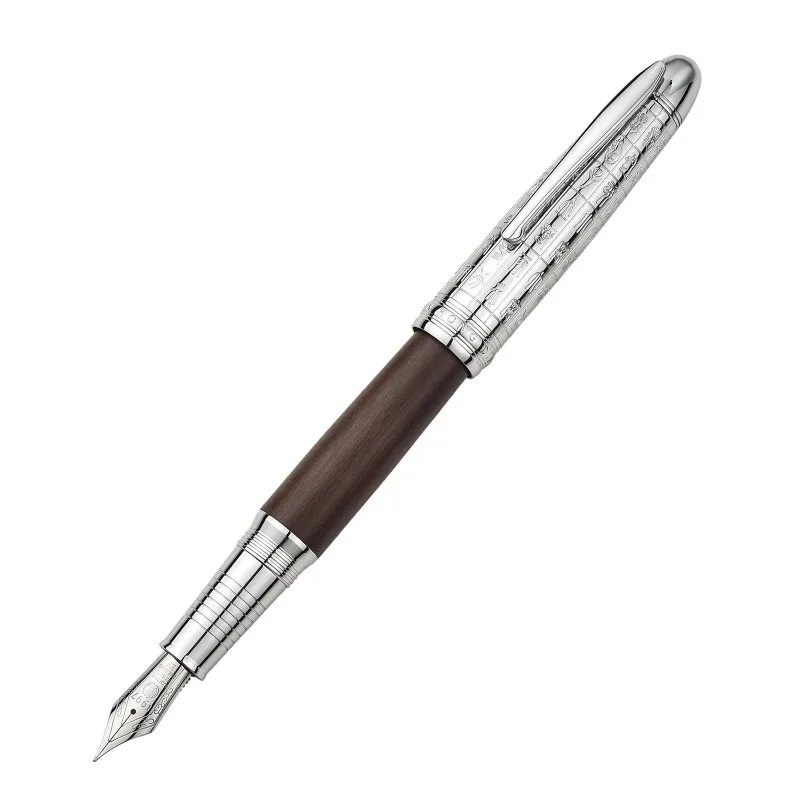 Hongdian Fountain Pen 6016 Natural Wood Retro Beautiful Sliver Oracle Cap EF/F Nib Brown Wooden Office Business Writing Gift Pen