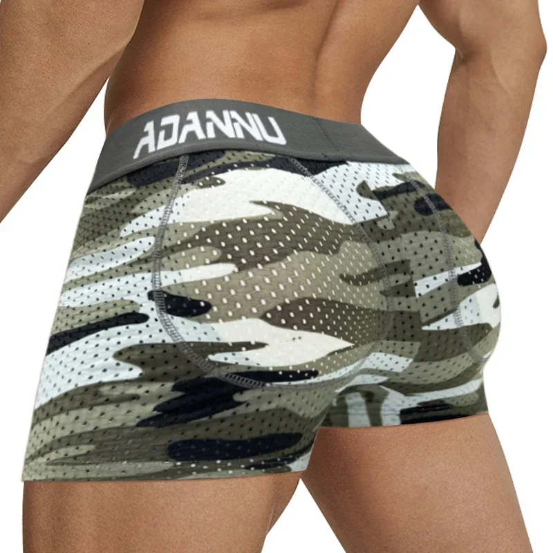 Sexy Mens Padded Underwear Mesh Boxer Buttocks Lifter Enlarge Butt Push Up Pad Underpants Pouch Panties Camouflage Breathable