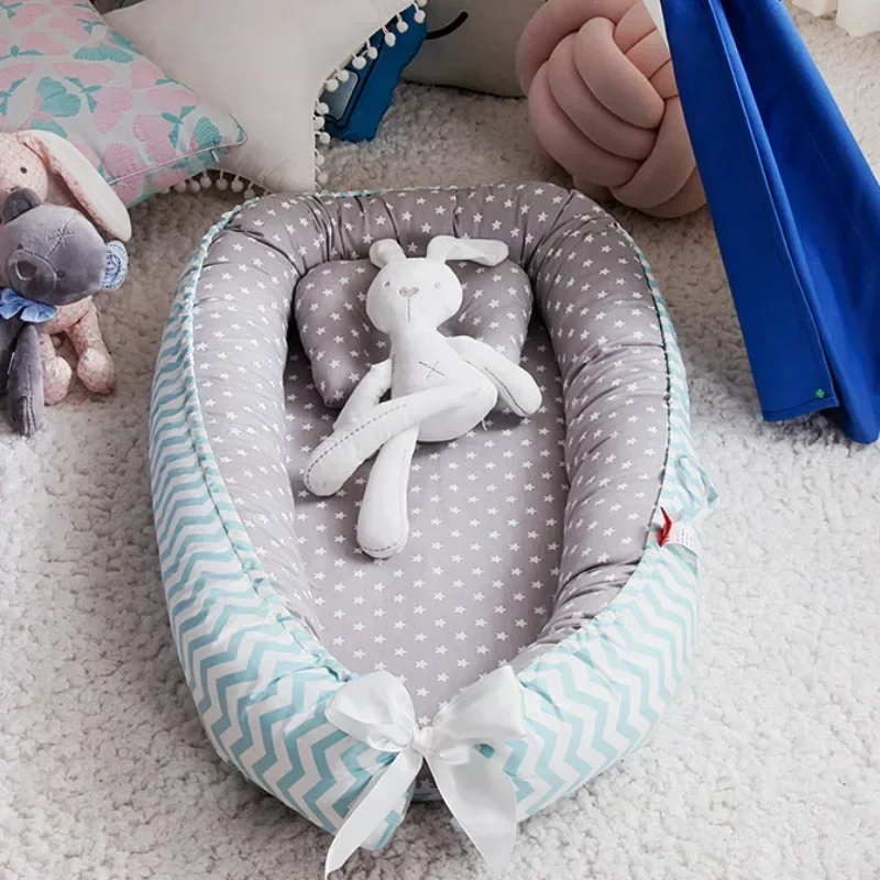85*50cm Baby Nest Bed with Pillow Portable Crib Travel Bed Infant Toddler Cotton Cradle for Newborn Baby Bed Bumper