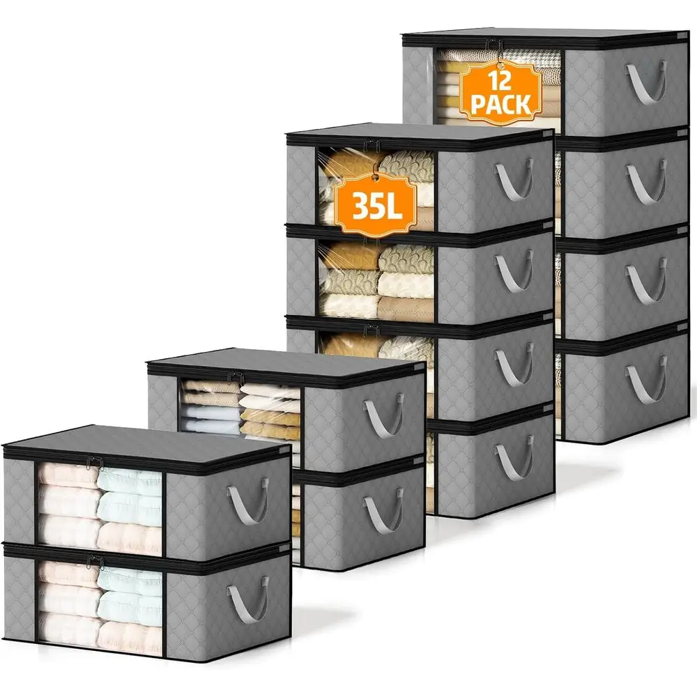

35L Foldable Underbed Storage Bag with Clear View and Strong Handles for Bedding, Clothes, and Toys